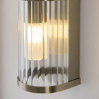 Endon Ridgeton IP44 2 Light Wall Light in Antique Brass with Clear Ribbed Glass