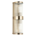 Endon Ridgeton IP44 2 Light Wall Light in Antique Brass with Clear Ribbed Glass