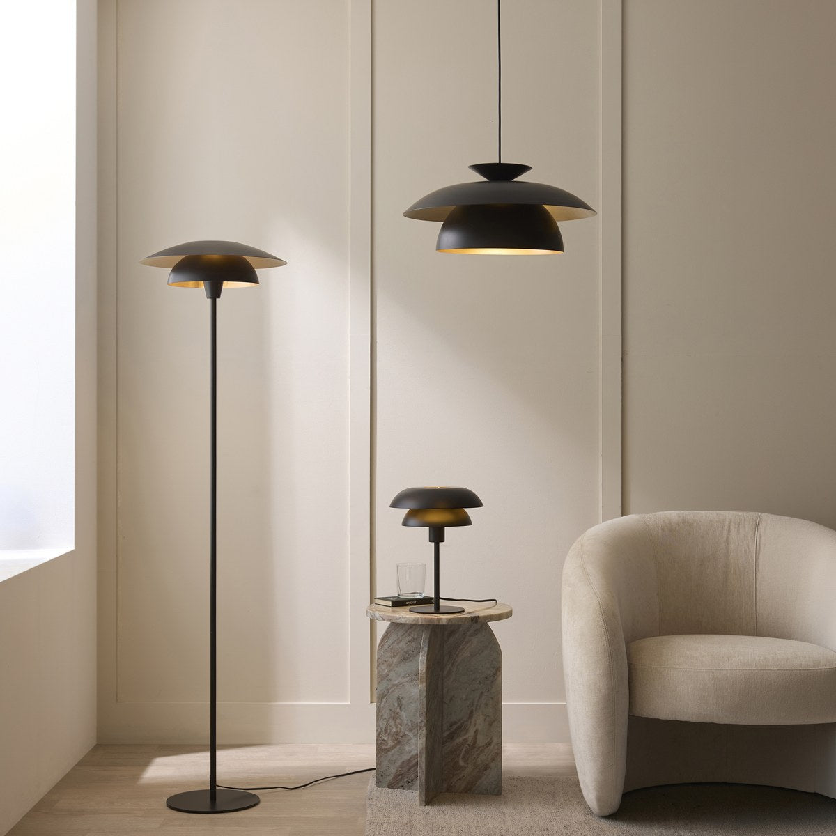 Endon Lyon Floor Lamp in Matt Black