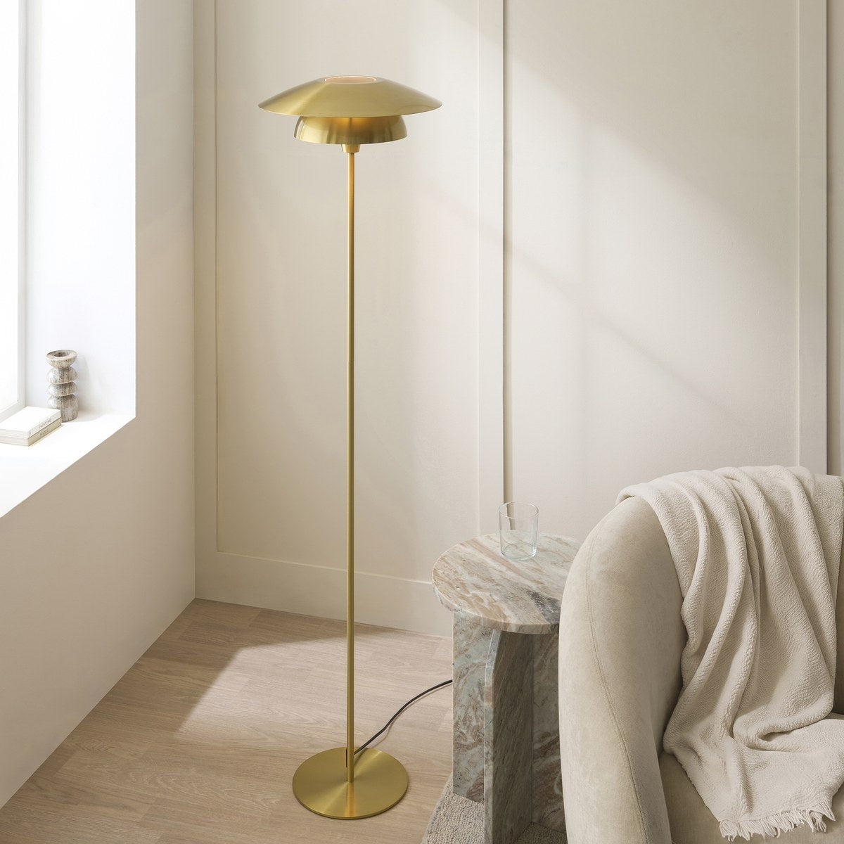 Endon Lyon Floor Lamp in Satin Brass