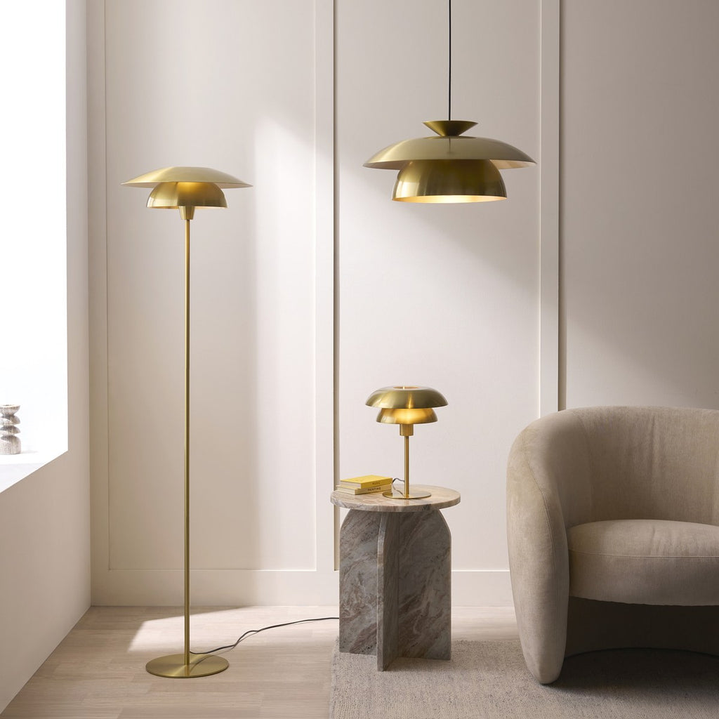 Endon Lyon Floor Lamp in Satin Brass
