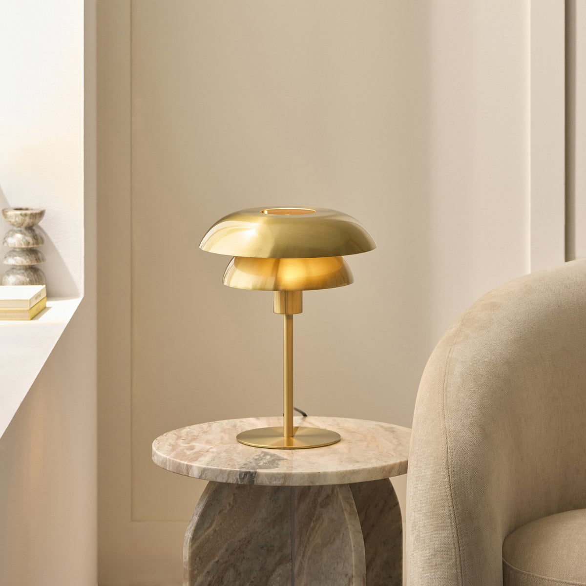 Endon Lyon Table Lamp in Satin Brass