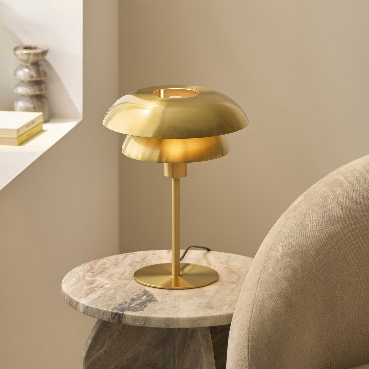 Endon Lyon Table Lamp in Satin Brass