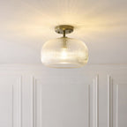 Endon Harborne Flush Ceiling Light in Antique Brass with Clear Ribbed Glass