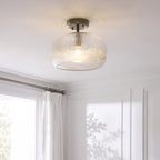Endon Harborne Flush Ceiling Light in Antique Brass with Clear Ribbed Glass