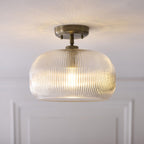 Endon Harborne Flush Ceiling Light in Antique Brass with Clear Ribbed Glass