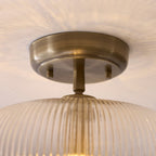 Endon Harborne Flush Ceiling Light in Antique Brass with Clear Ribbed Glass