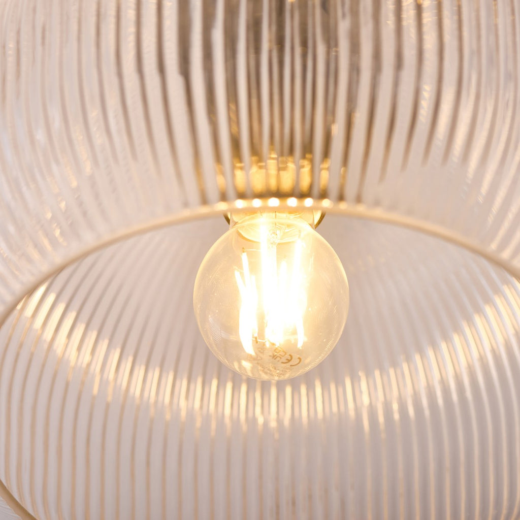 Endon Harborne Flush Ceiling Light in Antique Brass with Clear Ribbed Glass