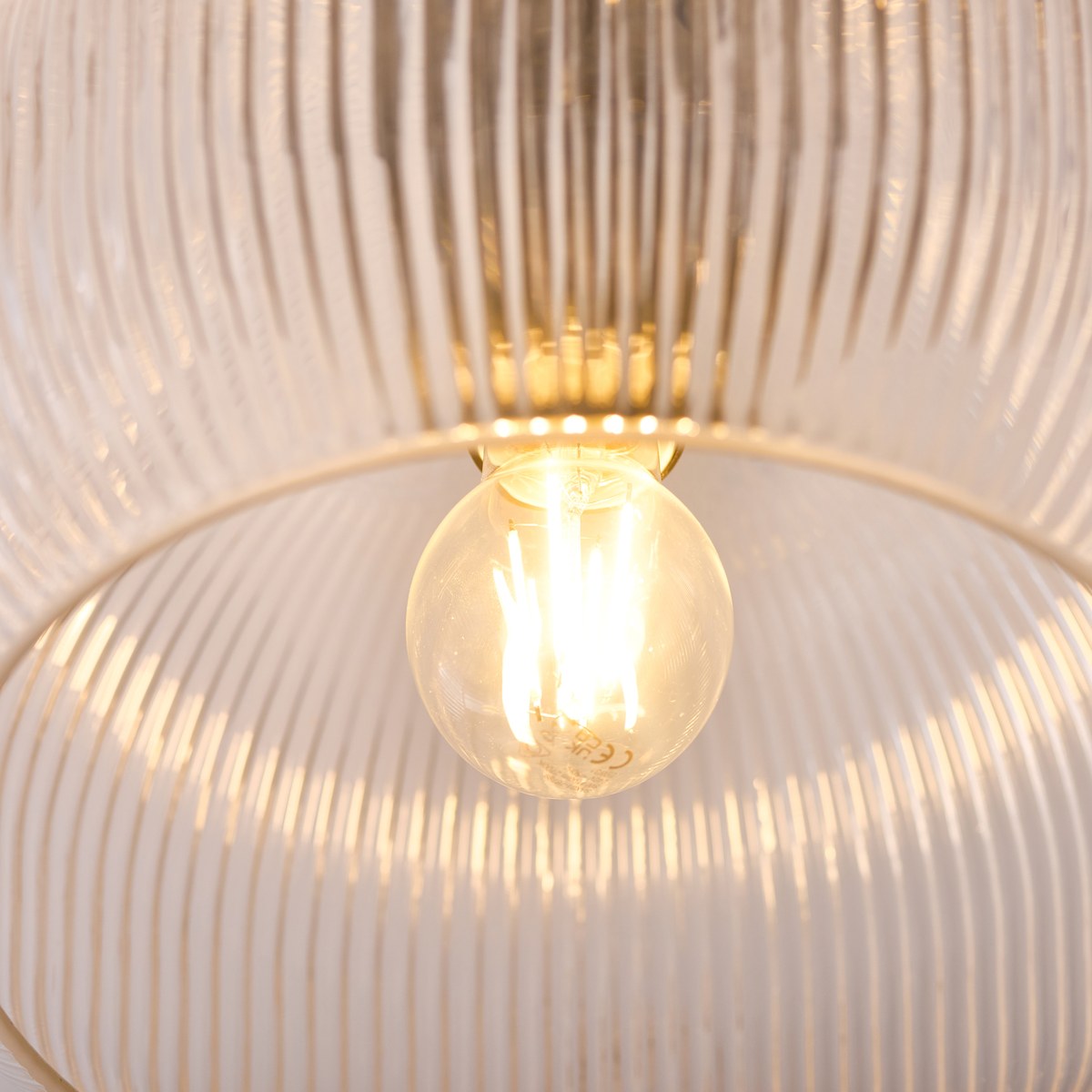Endon Harborne Flush Ceiling Light in Antique Brass with Clear Ribbed Glass