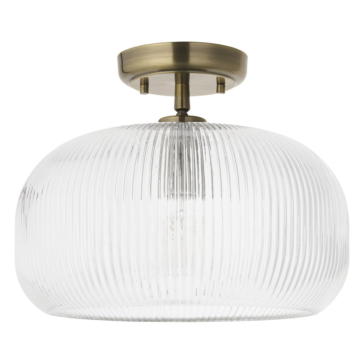 Endon Harborne Flush Ceiling Light in Antique Brass with Clear Ribbed Glass