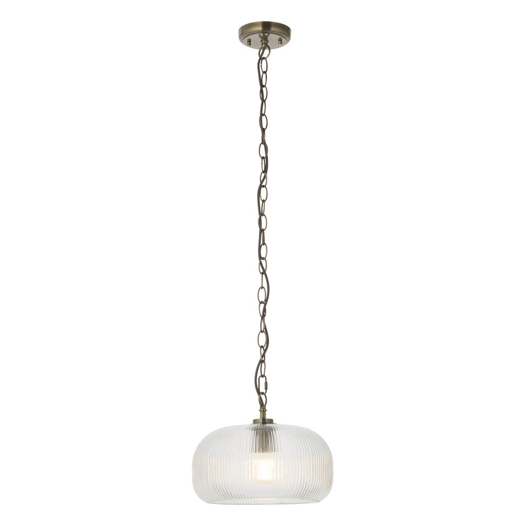 Endon Harborne Pendant Light in Antique Brass with Clear Ribbed Glass