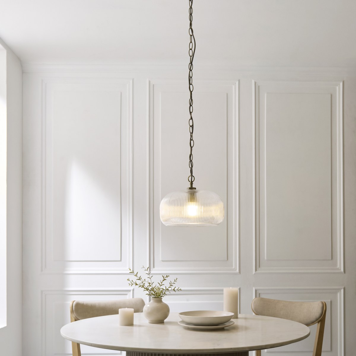 Endon Harborne Pendant Light in Antique Brass with Clear Ribbed Glass