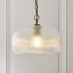 Endon Harborne Pendant Light in Antique Brass with Clear Ribbed Glass