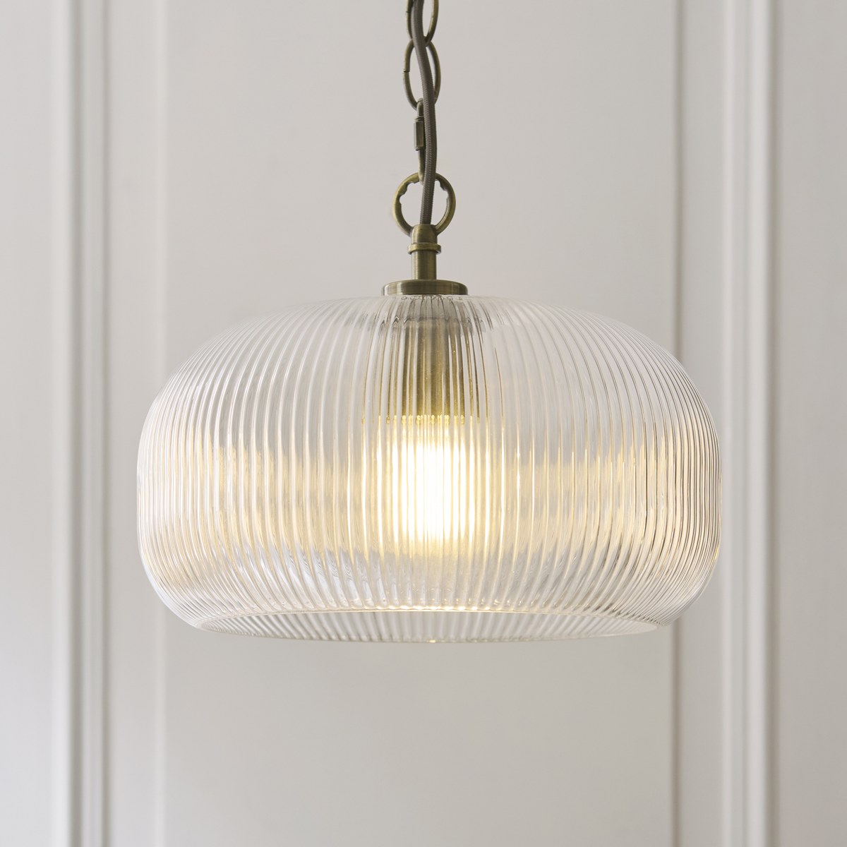 Endon Harborne Pendant Light in Antique Brass with Clear Ribbed Glass