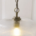 Endon Harborne Pendant Light in Antique Brass with Clear Ribbed Glass