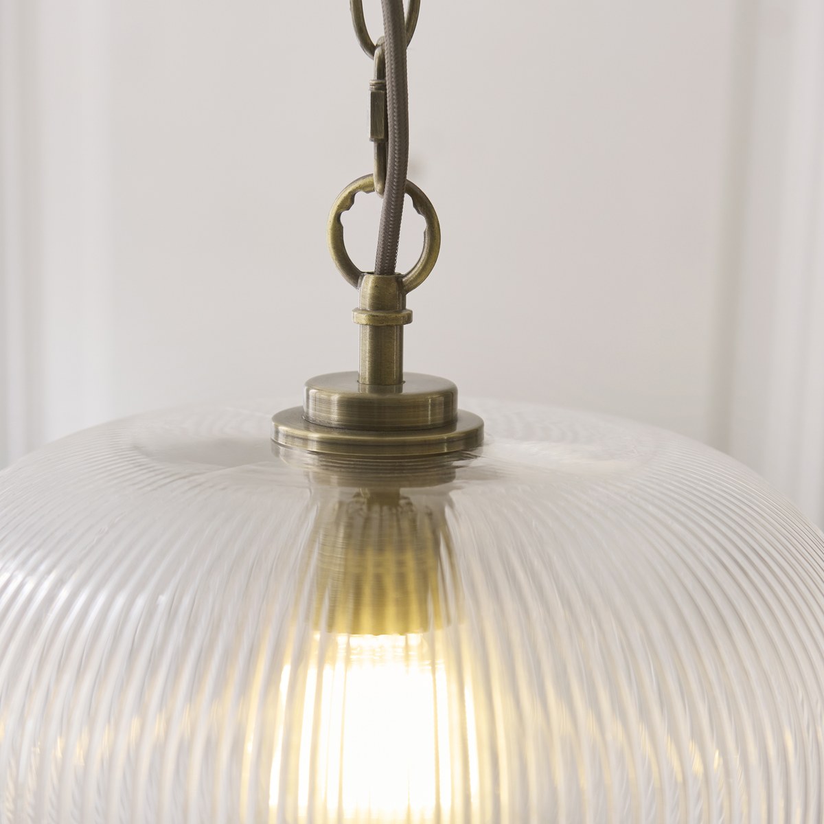Endon Harborne Pendant Light in Antique Brass with Clear Ribbed Glass