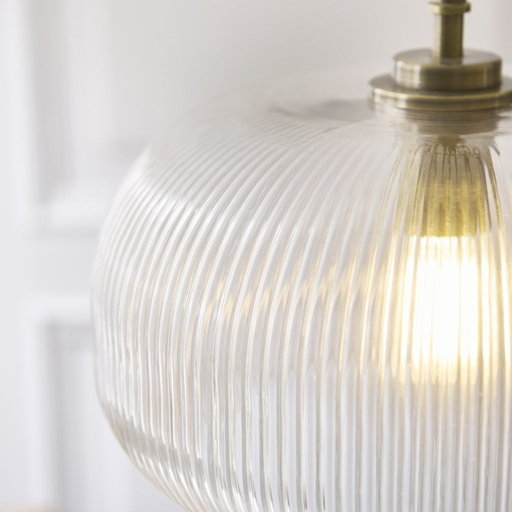 Endon Harborne Pendant Light in Antique Brass with Clear Ribbed Glass