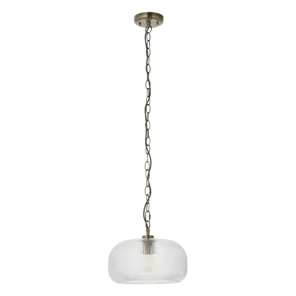 Endon Harborne Pendant Light in Antique Brass with Clear Ribbed Glass