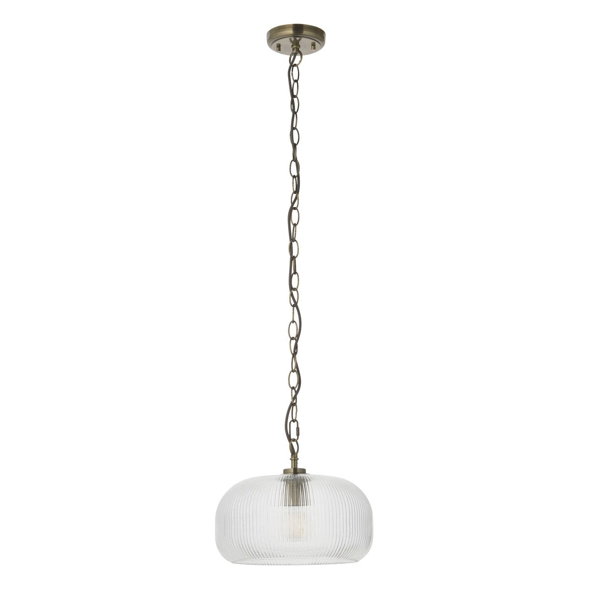 Endon Harborne Pendant Light in Antique Brass with Clear Ribbed Glass
