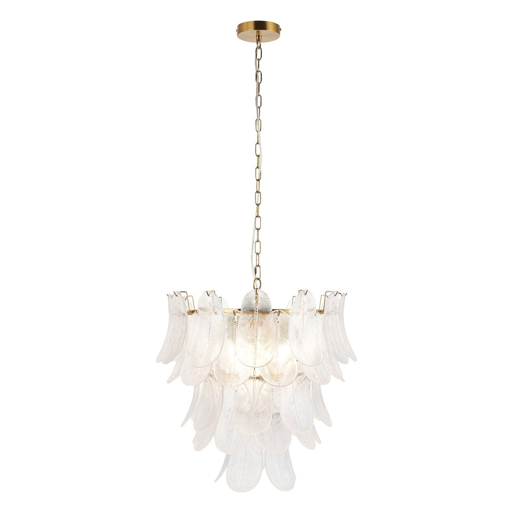 Endon Autumn 4 Light Pendant Light in Brushed Aged Brass with Clear Textured Glass