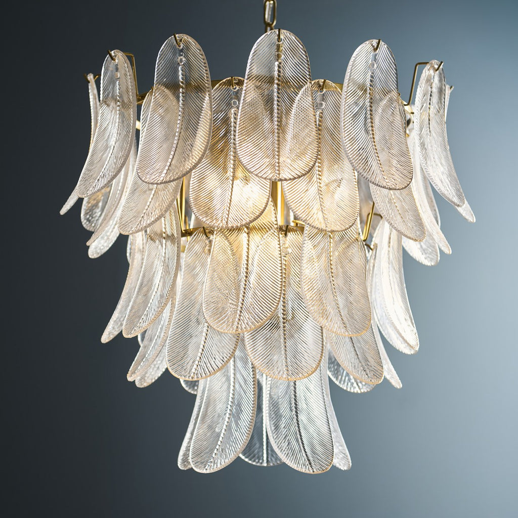 Endon Autumn 4 Light Pendant Light in Brushed Aged Brass with Clear Textured Glass