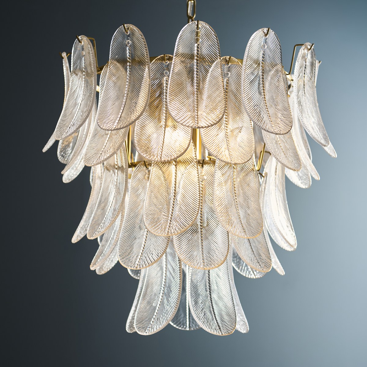 Endon Autumn 4 Light Pendant Light in Brushed Aged Brass with Clear Textured Glass