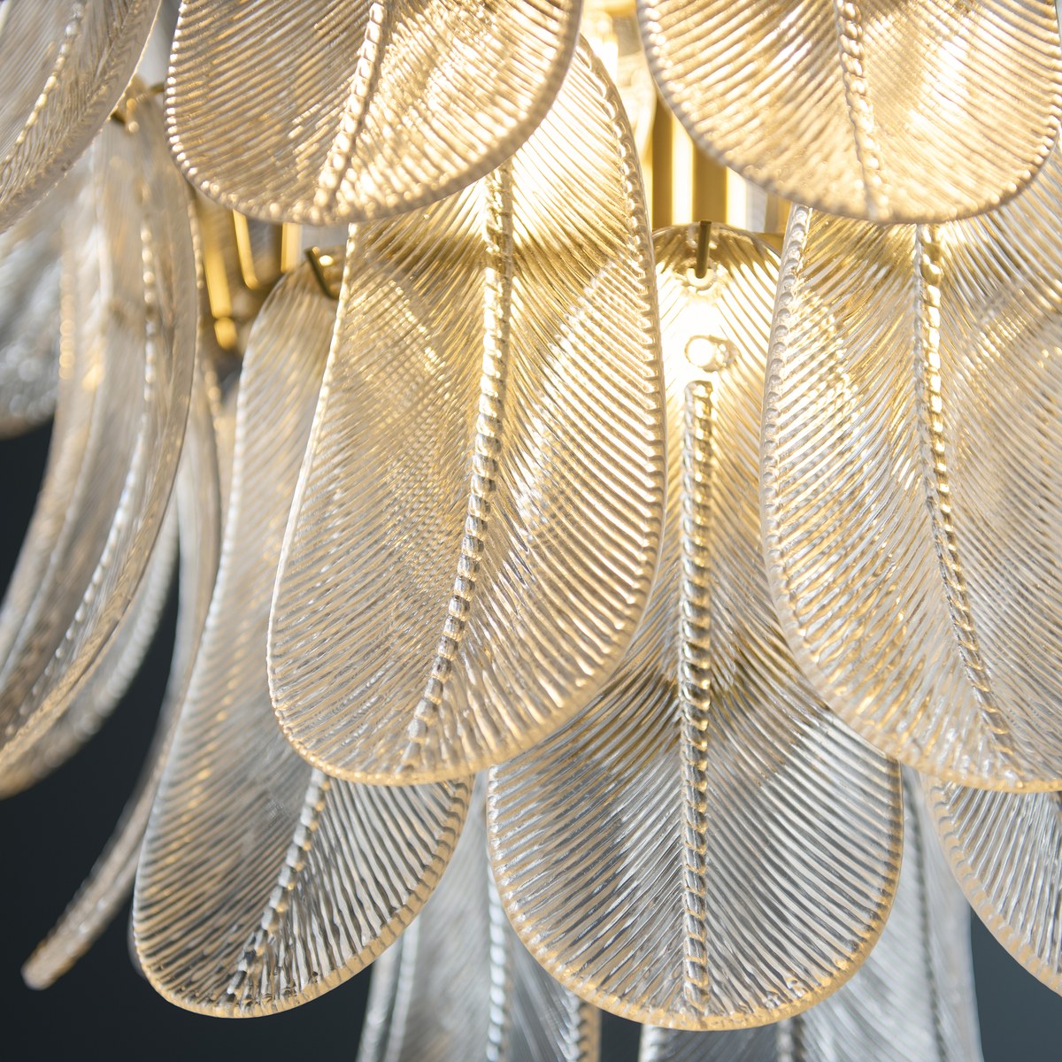 Endon Autumn 4 Light Pendant Light in Brushed Aged Brass with Clear Textured Glass