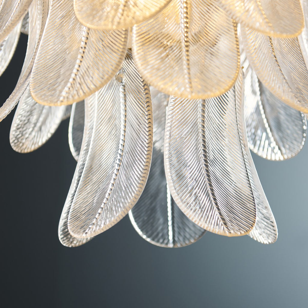 Endon Autumn 4 Light Pendant Light in Brushed Aged Brass with Clear Textured Glass