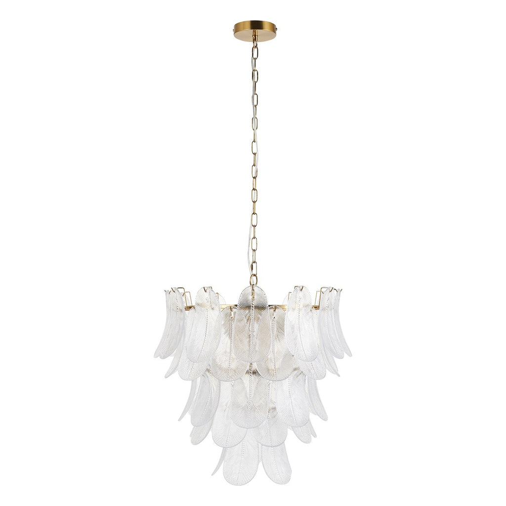 Endon Autumn 4 Light Pendant Light in Brushed Aged Brass with Clear Textured Glass