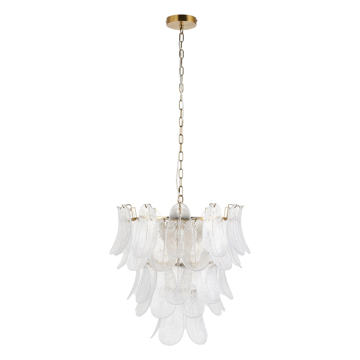 Endon Autumn 4 Light Pendant Light in Brushed Aged Brass with Clear Textured Glass