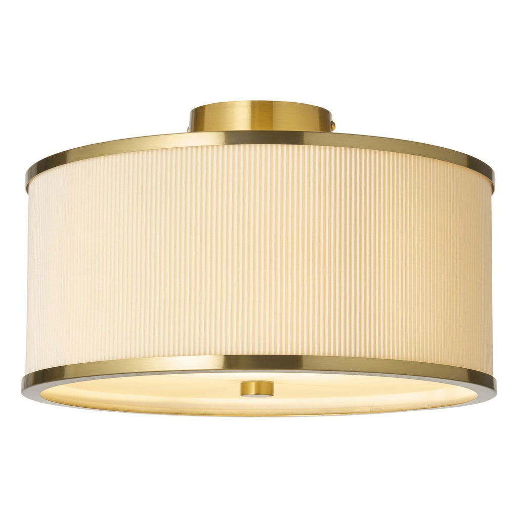 Endon Lexi Flush Ceiling Light in Brushed Aged Brass with Ivory Pleated Shade