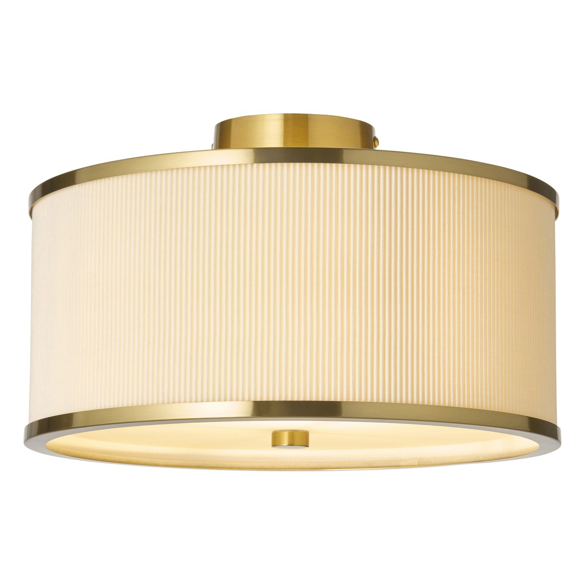 Endon Lexi Flush Ceiling Light in Brushed Aged Brass with Ivory Pleated Shade
