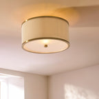 Endon Lexi Flush Ceiling Light in Brushed Aged Brass with Ivory Pleated Shade