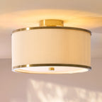 Endon Lexi Flush Ceiling Light in Brushed Aged Brass with Ivory Pleated Shade