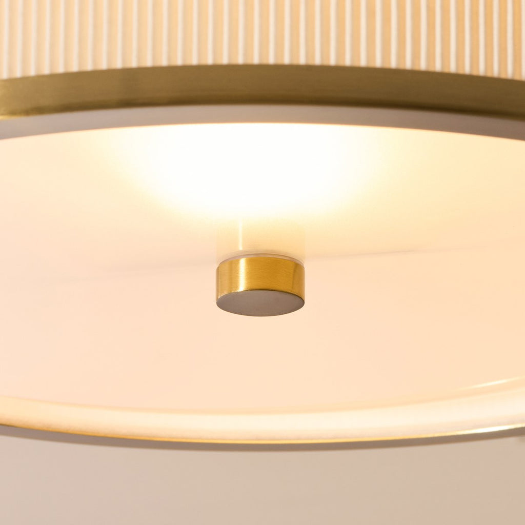 Endon Lexi Flush Ceiling Light in Brushed Aged Brass with Ivory Pleated Shade