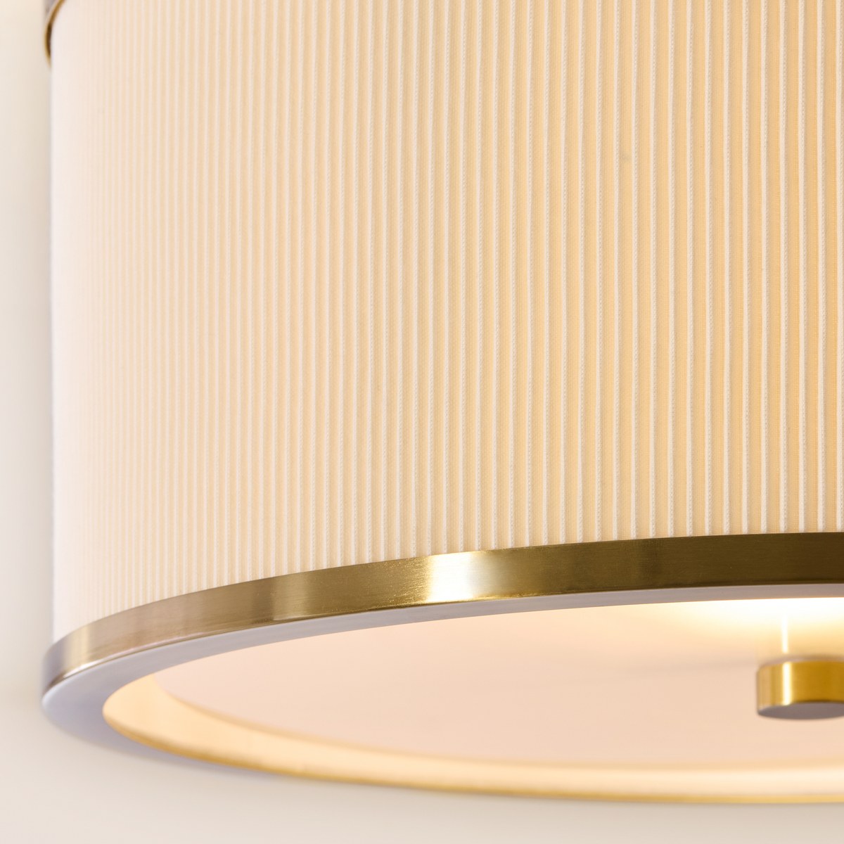 Endon Lexi Flush Ceiling Light in Brushed Aged Brass with Ivory Pleated Shade
