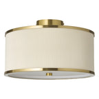 Endon Lexi Flush Ceiling Light in Brushed Aged Brass with Ivory Pleated Shade