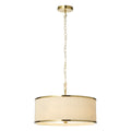 Endon Lexi 3 Light Pendant Light in Brushed Aged Brass with Ivory Pleated Shade