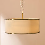 Endon Lexi 3 Light Pendant Light in Brushed Aged Brass with Ivory Pleated Shade