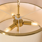 Endon Lexi 3 Light Pendant Light in Brushed Aged Brass with Ivory Pleated Shade