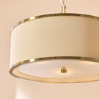 Endon Lexi 3 Light Pendant Light in Brushed Aged Brass with Ivory Pleated Shade