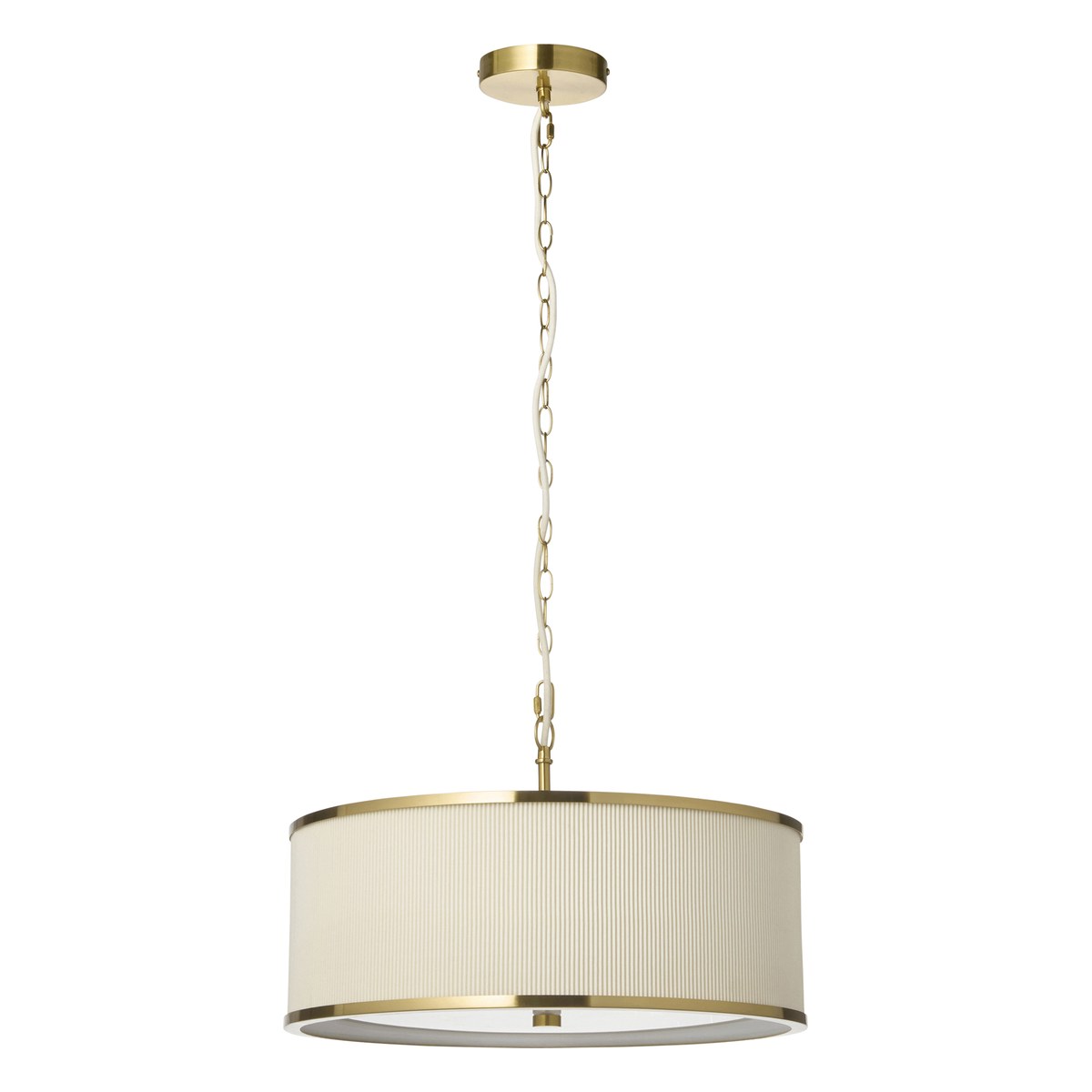 Endon Lexi 3 Light Pendant Light in Brushed Aged Brass with Ivory Pleated Shade