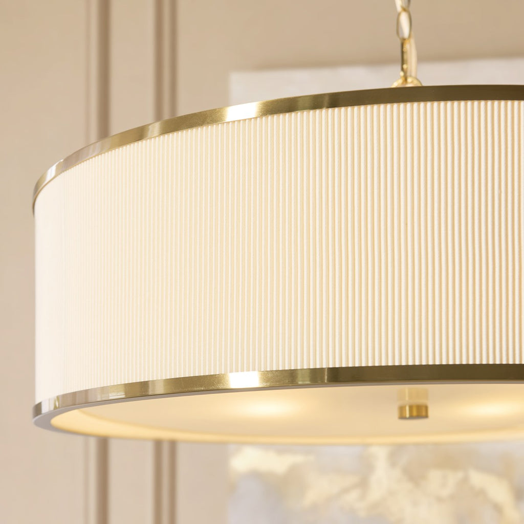 Endon Lexi 5 Light Pendant Light in Brushed Aged Brass with Ivory Pleated Shade
