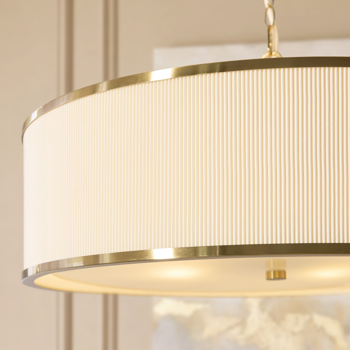 Endon Lexi 5 Light Pendant Light in Brushed Aged Brass with Ivory Pleated Shade