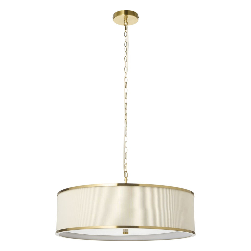 Endon Lexi 5 Light Pendant Light in Brushed Aged Brass with Ivory Pleated Shade