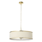 Endon Lexi 5 Light Pendant Light in Brushed Aged Brass with Ivory Pleated Shade