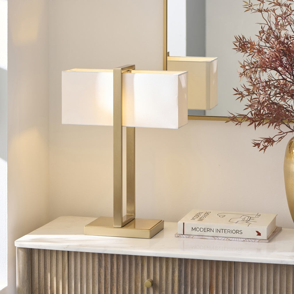 Endon Seattle Table Lamp in Brushed Aged Brass with Ivory Shade