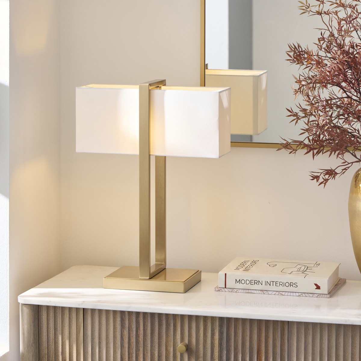 Endon Seattle Table Lamp in Brushed Aged Brass with Ivory Shade