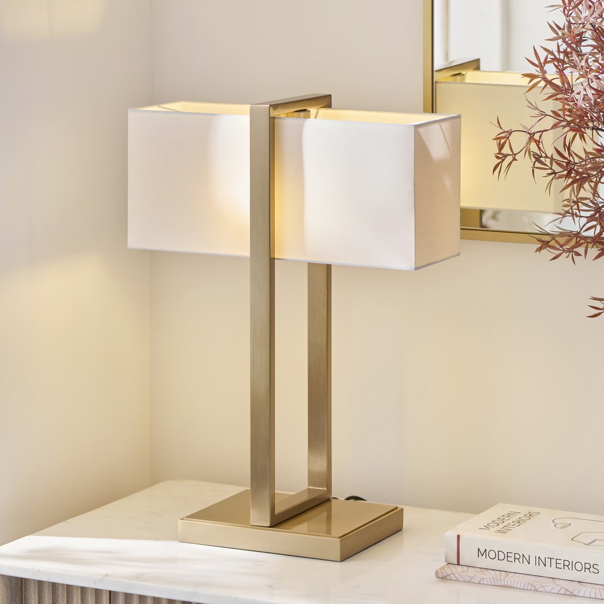 Endon Seattle Table Lamp in Brushed Aged Brass with Ivory Shade