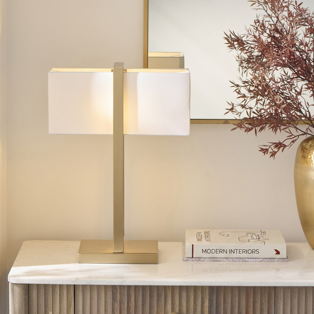 Endon Seattle Table Lamp in Brushed Aged Brass with Ivory Shade